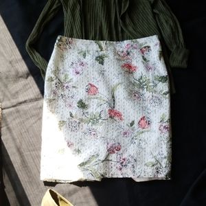 Ann Taylor floral pencil skirt; romantic-style